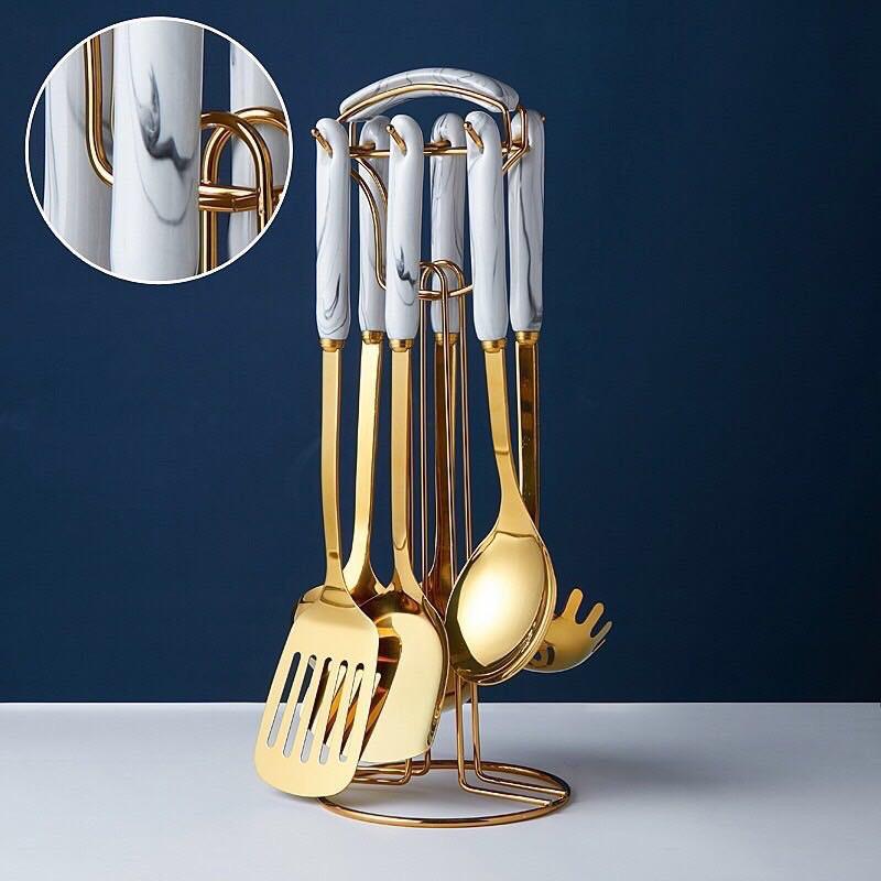 Bộ Đồ Dùng Nhà Bếp INOX Sáng Bóng Màu Vàng Cực Đẹp