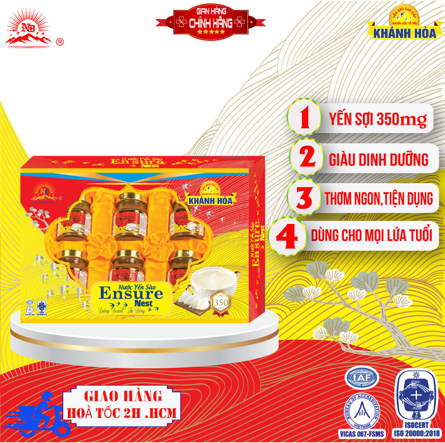 Yến không đường cho người ăn kiêng Ensure Nest 350mg - YẾN SÀO KHÁNH HOÀ TÚI XÁCH 6 hủ