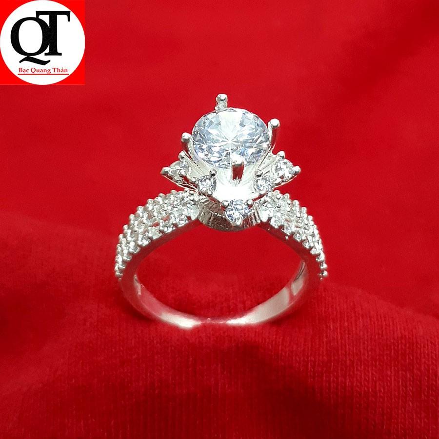 Nhẫn nữ bạc ta ổ chấu cao gắn đá kim cương nhẫn tạo cao cấp Bạc Quang Thản - QTNU4