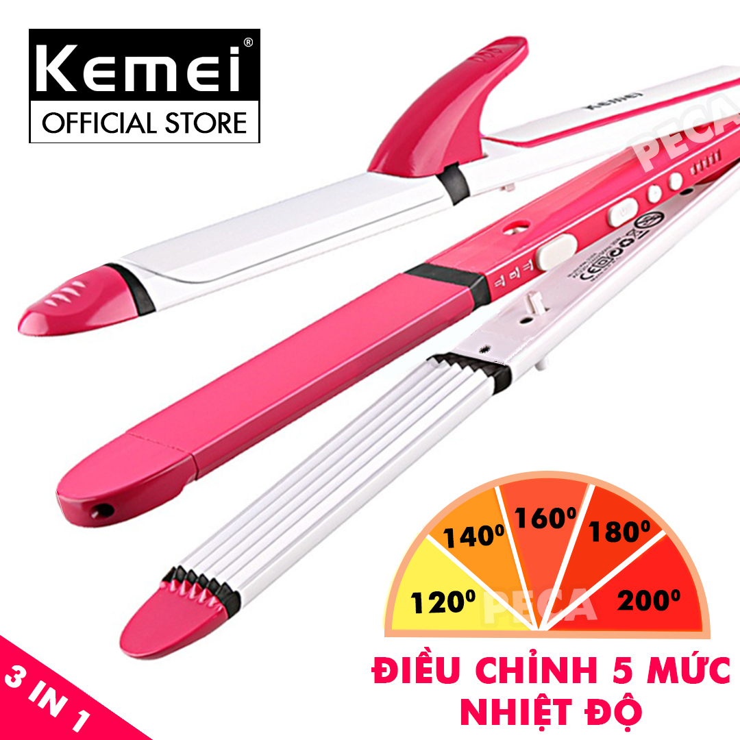 Máy làm tóc 3in1 chuyên dụng KEMEI KM-3304 điều chỉnh 5 mức nhiệt độ thích hợp sử dụng với mọi loại tóc, có thể duỗi tóc là tóc uốn tóc, dập xù, bấm tóc