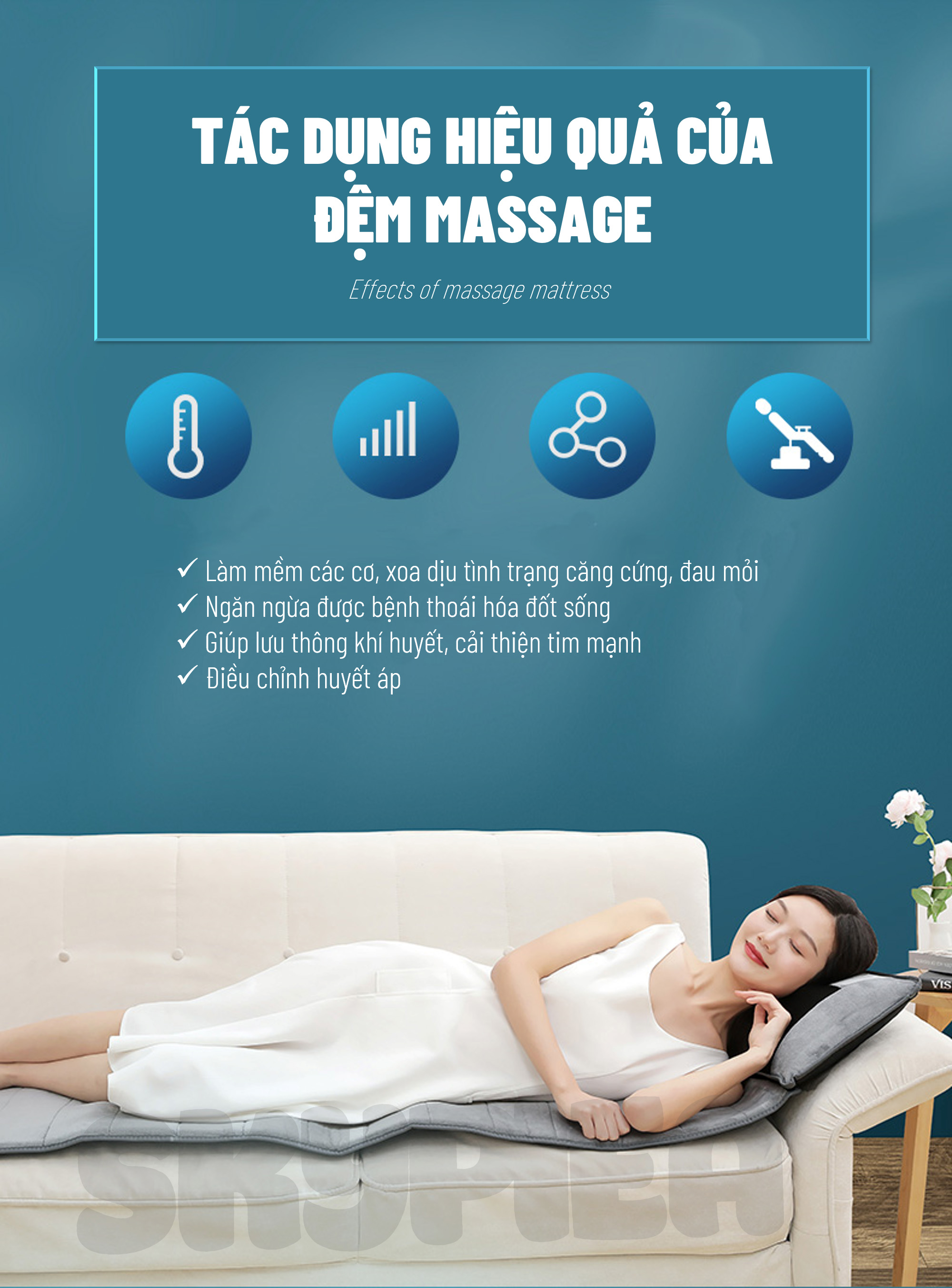 Đệm Massage Toàn Thân Hồng Ngoại - Chất Liệu Vải Nhung Cao Cấp - Thoáng Mát, Dễ Vệ Sinh - Đệm Mát Xa Cổ, Vai Gáy - Phiên Bản 2021 Có 20 Bi Massage