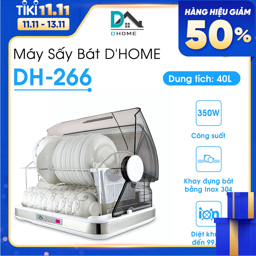 Máy Sấy, Chén Bát Chất Lượng DHOME DH-266, dung tích 40L -  Khử Trùng Bằng Tia Cực Tím - Hàng Chính Hãng