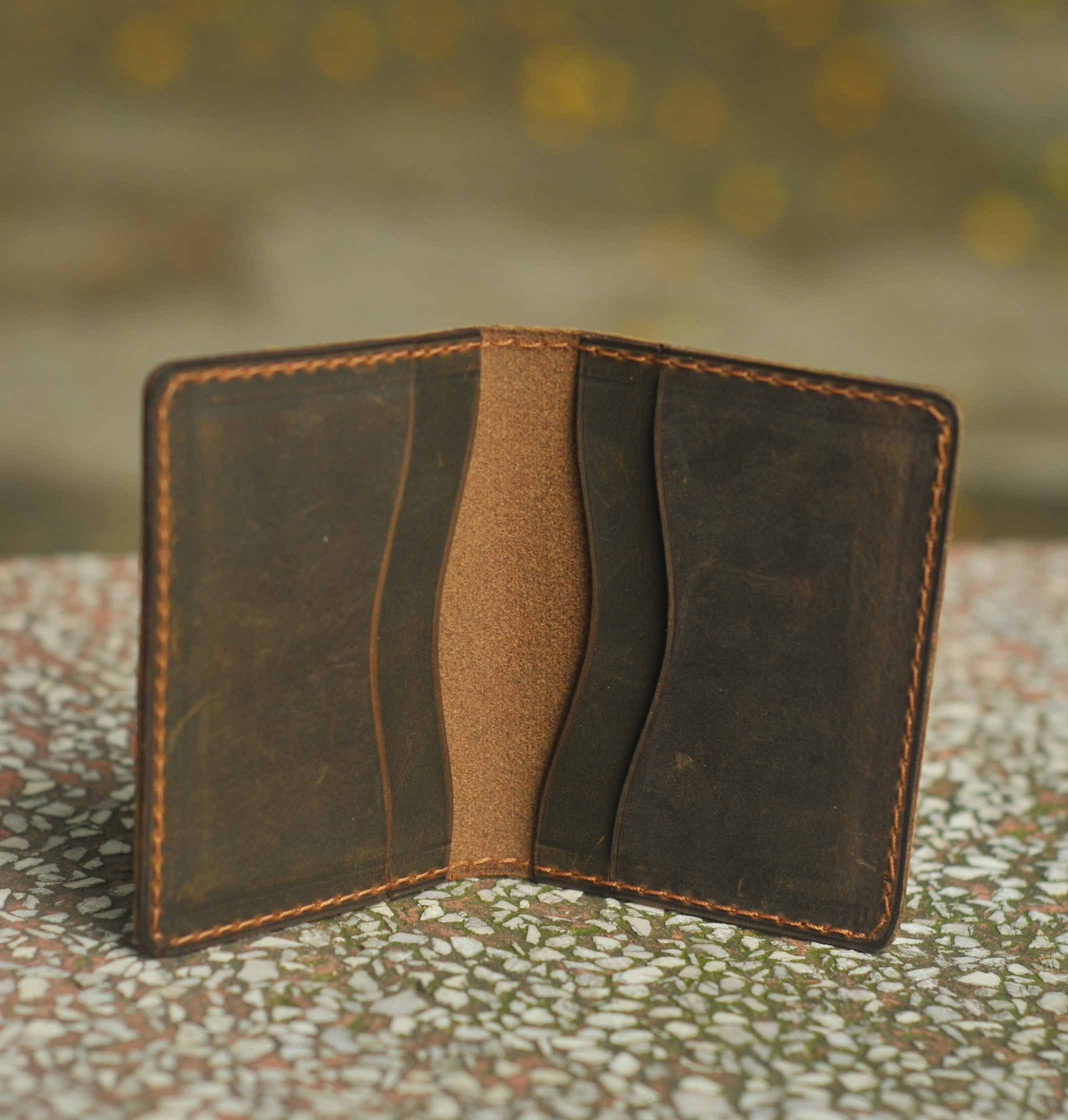 Bóp ví nam nữ đựng thẻ bỏ túi nhỏ gọn chất liệu da bò sáp chuẩn (dáng ví ngang mini)