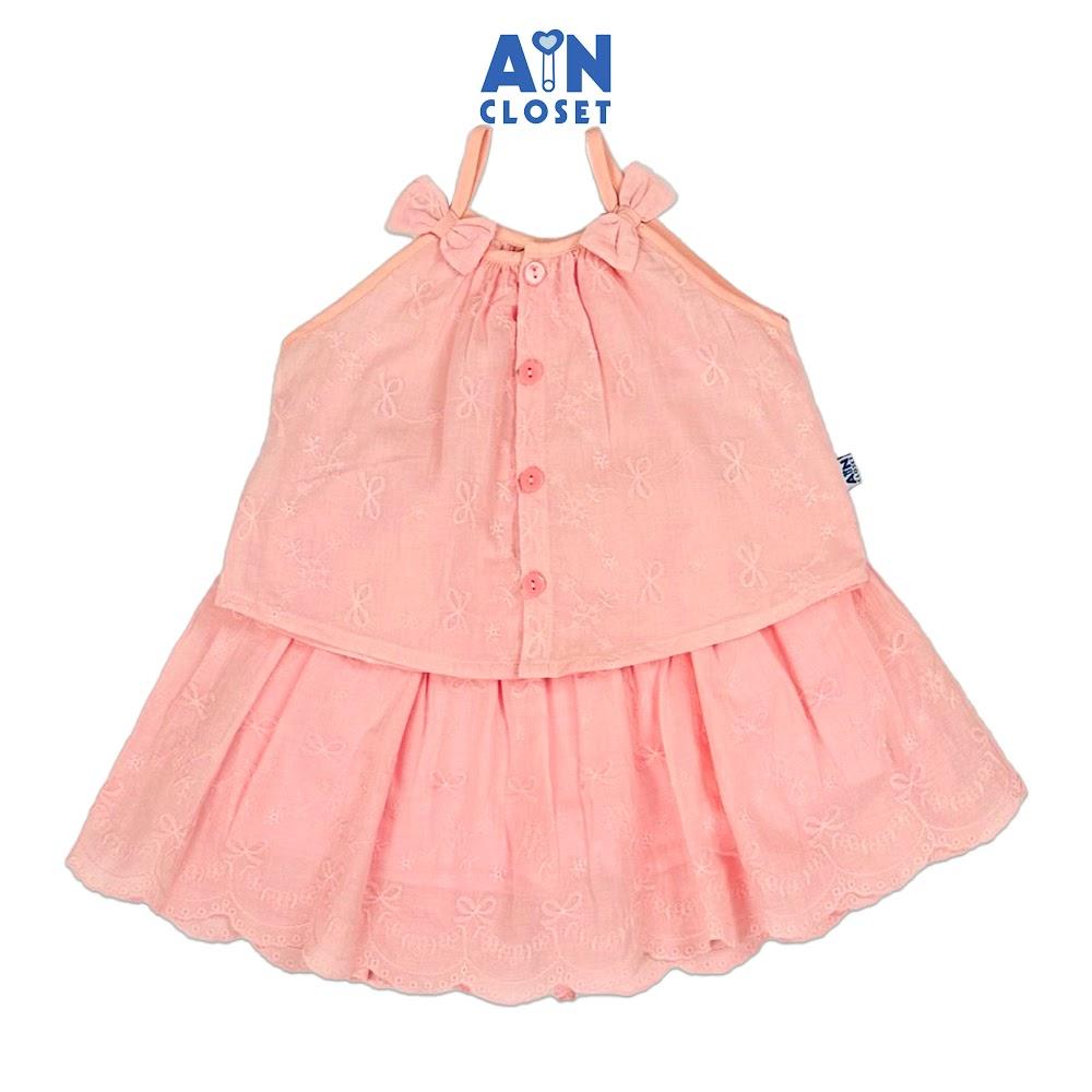 Set Áo Váy bé gái họa tiết Nơ Hồng Cotton thêu - AICDBGL3FN41 - AIN Closet