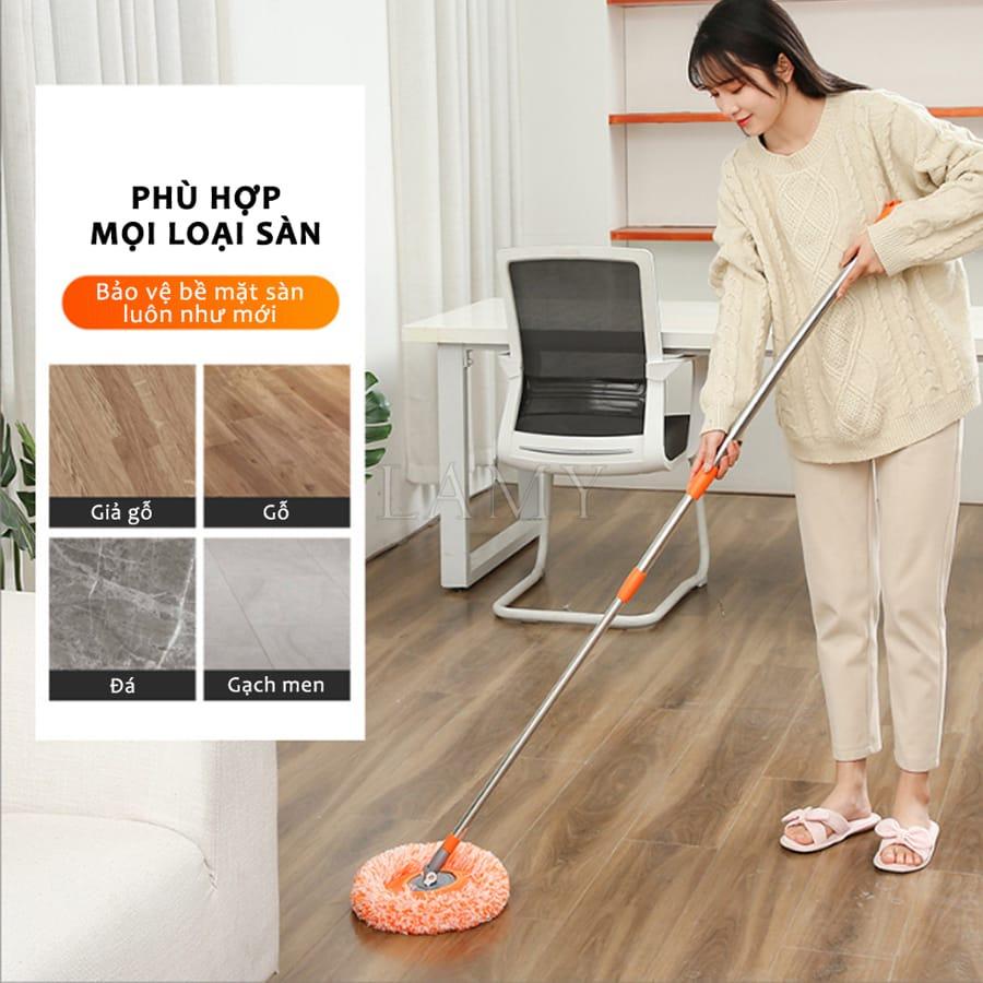 Cây lau trần nhà gấp gọn, bộ lau nhà hình hoa hướng dương cán dài inox xoay gập 180 độ lau nhà cực tiện