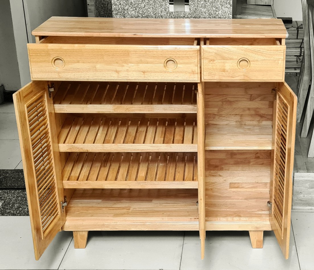 Tủ Giày Gỗ Ngang 1m 3 Cánh Có Hộc Nhiều Màu, Tủ Trang Trí Gỗ Cao Su - Hàng VN Xuất Khẩu