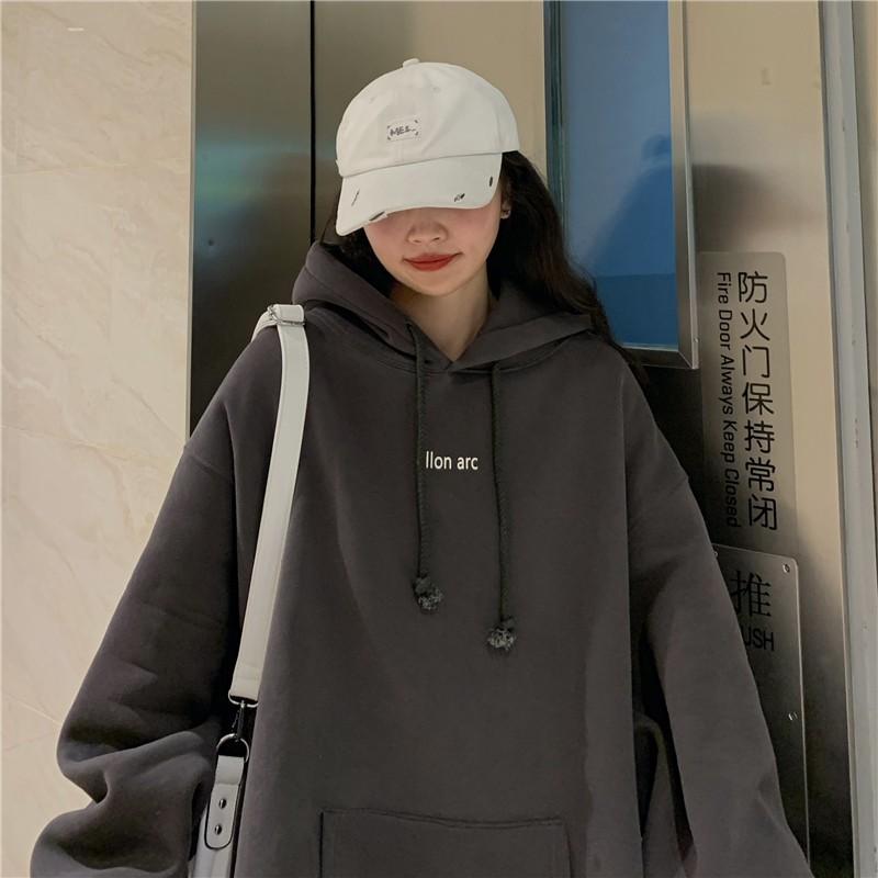 Áo hoodie nữ form rộng, Áo hoodie nữ form rộng nỉ dày có mũ unisex màu xám mặc nhà đi chơi đi học ulzzang hàn quốc