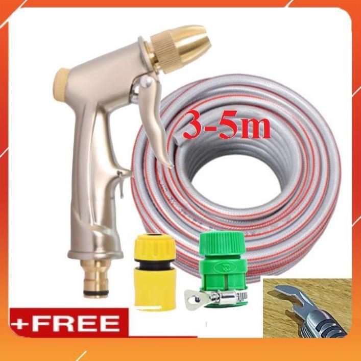 Bộ dây vòi xịt bơm nước tưới rửa ,tăng áp 3 lần,loại 3m,5m 206701-1 đầu đồng,cút nối nhựa vàng+ mở chai