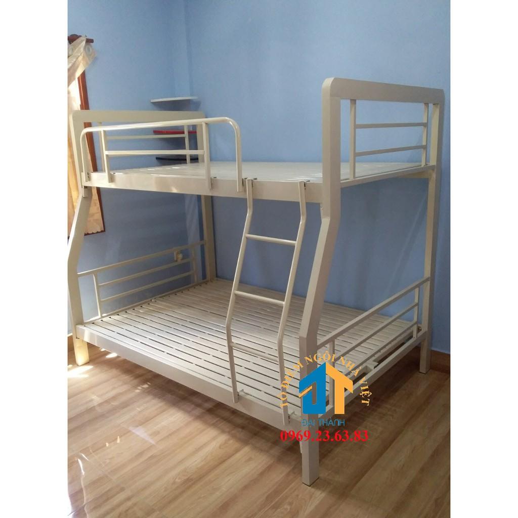Giường sắt 2 tầng hộp vuông kích thước 1M2 X 1M6 sắt 4x8 2 màu kem và hồng