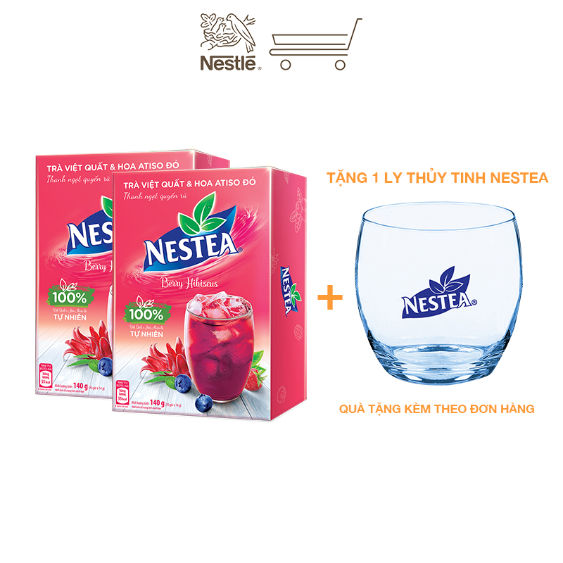 [Tặng 1 ly thủy tinh Nestea] Combo 2 hộp trà việt quất và hoa atiso đỏ Nestea (10 gói x 14g)