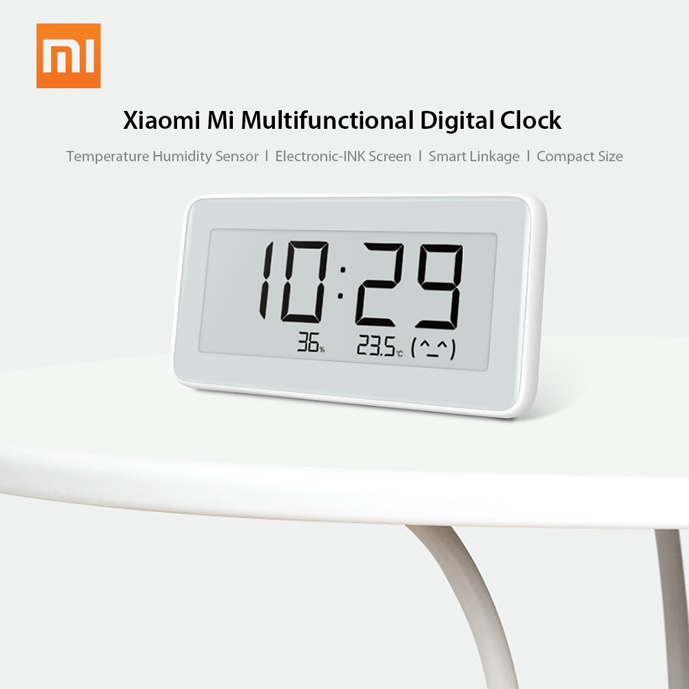 Original Xiaomi Mi Multifunctional Digital Clock Electronic-INK Screen Temperature Humidity Sensor BT Wireles - White