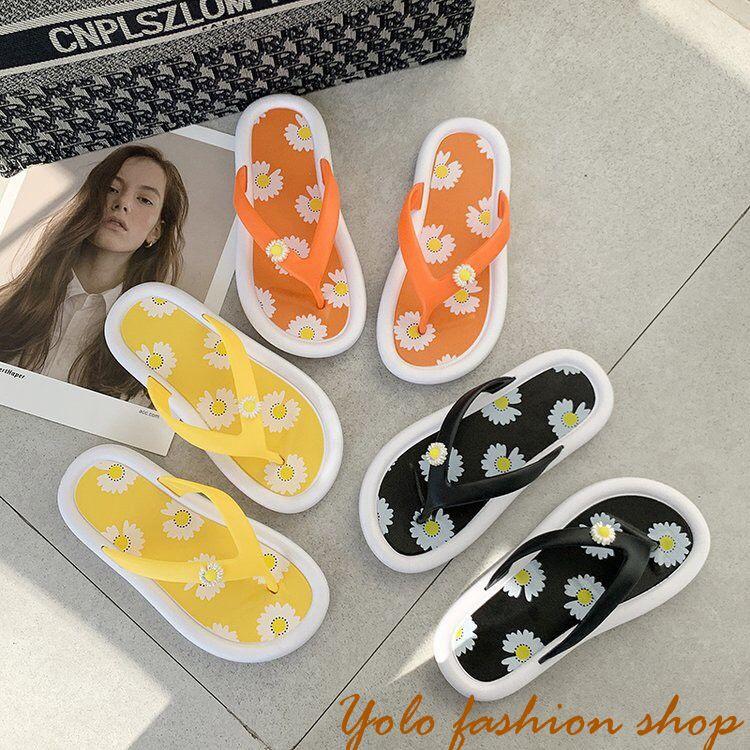 T5_Dép kẹp nữ xỏ ngón quai mảnh họa tiết hoa cúc siêu xinh