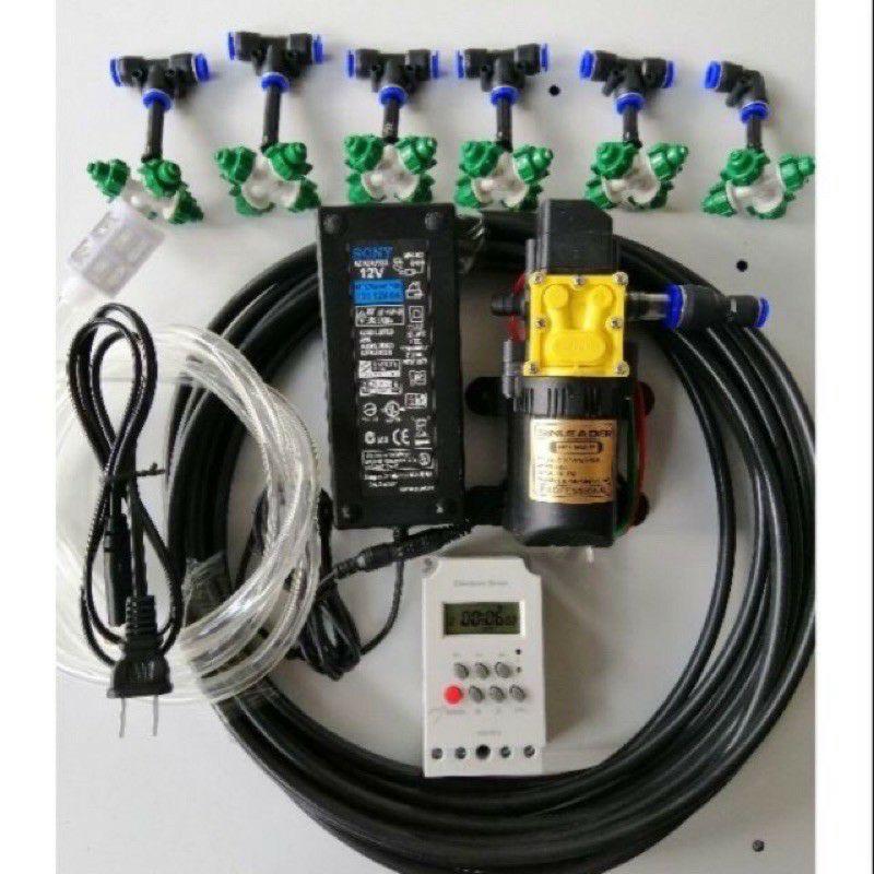 Bộ phun sương tự động  bơm đơn Sinleder 6 8 béc 4 hướng tưới lan, tưới cây rau 12m2