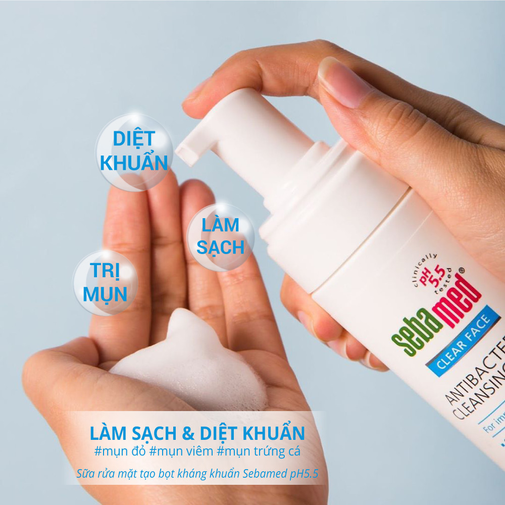 [Combo] Son dưỡng môi có màu Sebamed SPF30 giao màu ngẫu nhiên và Sữa rửa mặt tạo bọt kháng khuẩn Sebamed pH5.5 (Nhập khẩu 100% từ Đức)