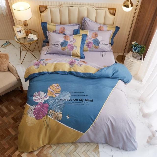 Set Cotton Organic 100%cotton Hàng Nhập Khẩu Cao Cấp 4 Món Hoạ Tiết Hoa Sang Trọng Tông Xanh