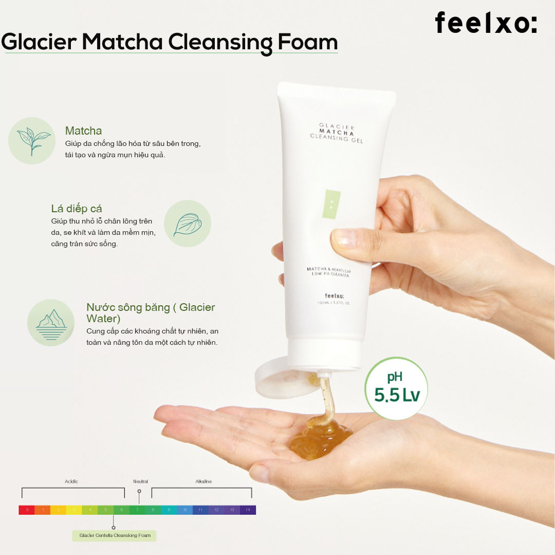 Set Chăm Sóc Da Mụn Feelxo Sữa Rửa Mặt Cleansing Foam, Matcha Cleansing Gel, Glacier Centella Serum