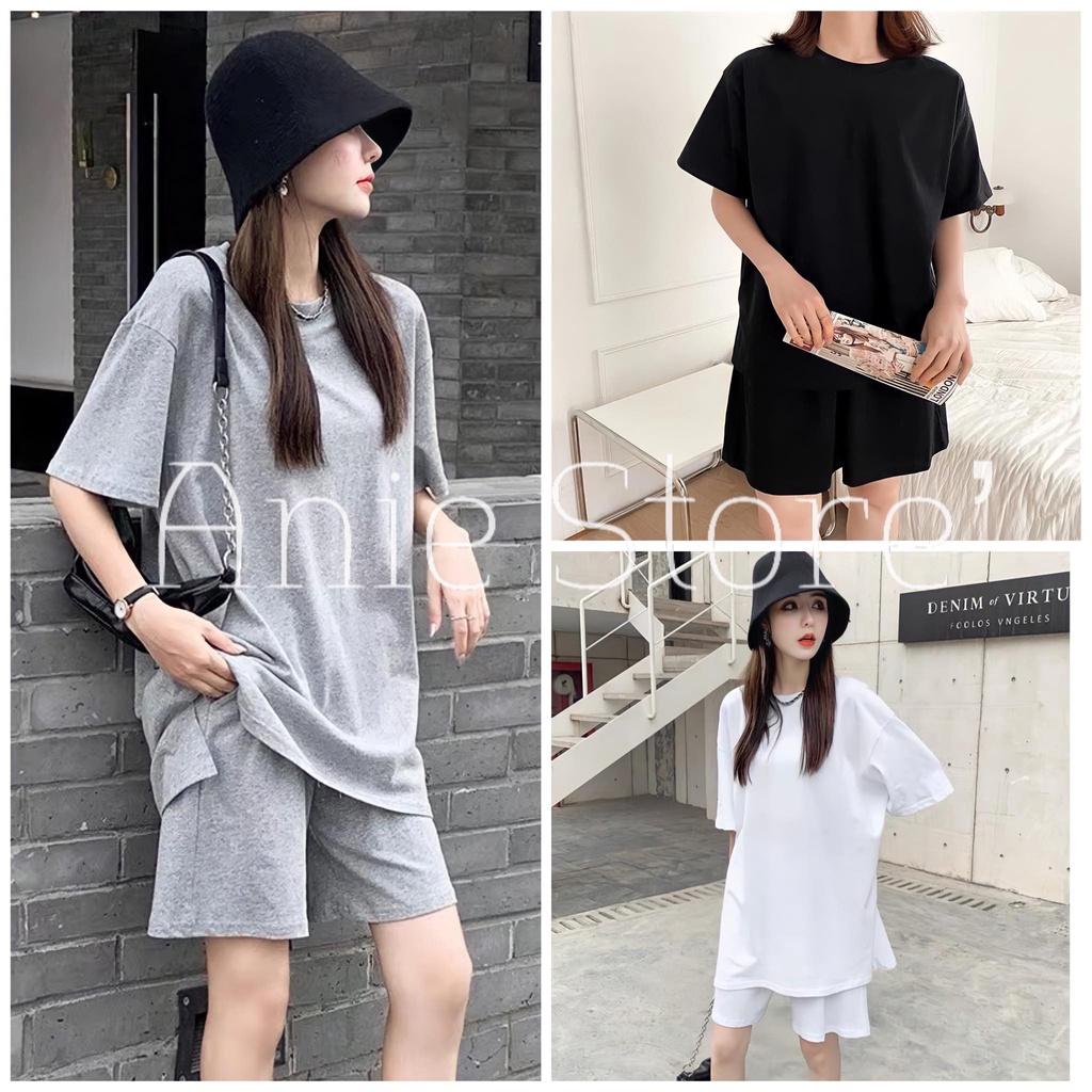 Bộ Thun Trơn Cộc Tay Dáng Rộng Set Áo Phông Nữ Quần Short 3 Màu
