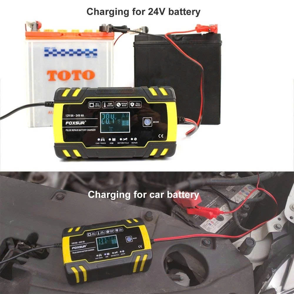 Sạc Ắc Quy Thông Minh Nhật Bản Foxsur – 12V/24V, Khử Sunfat, Bảo Dưỡng Tự Động, Loại Xịn , đèn led