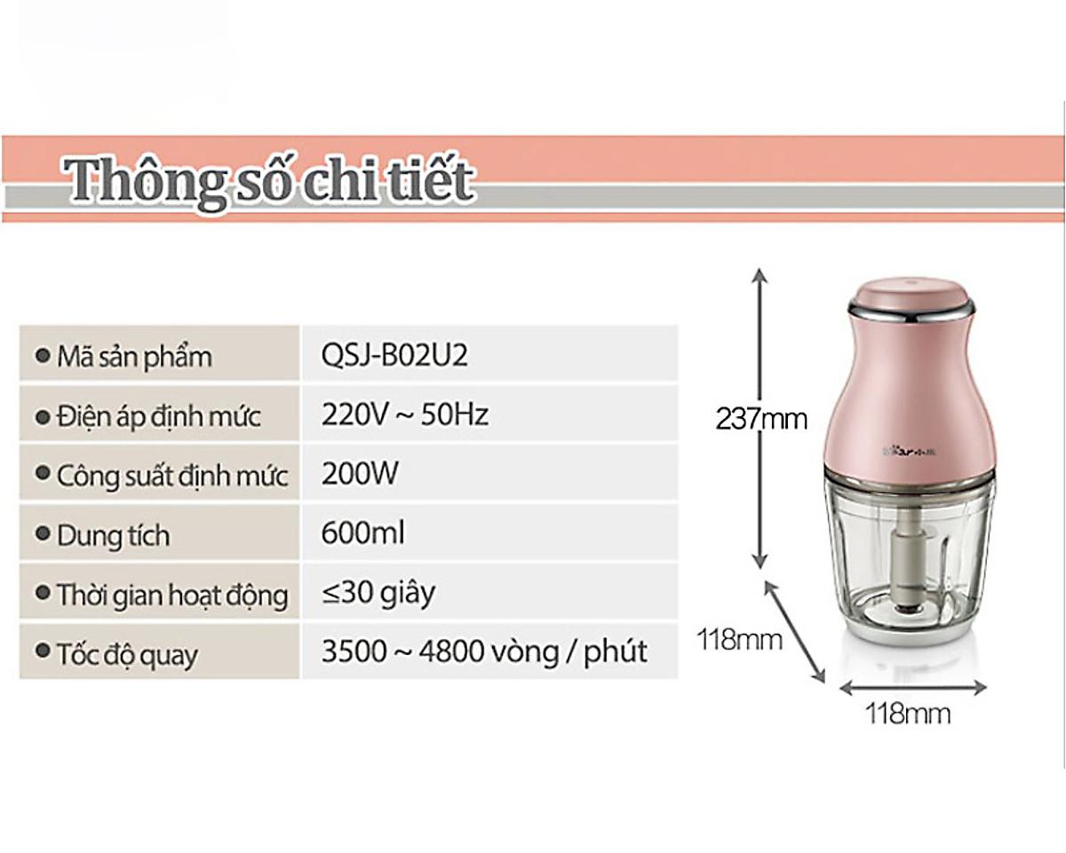 Máy Ăn Dặm Xay Thịt,Thực Phẩm Đa Năng Bear QSJ-B02U2 Dung Tích 600ML - Hàng Chính Hãng