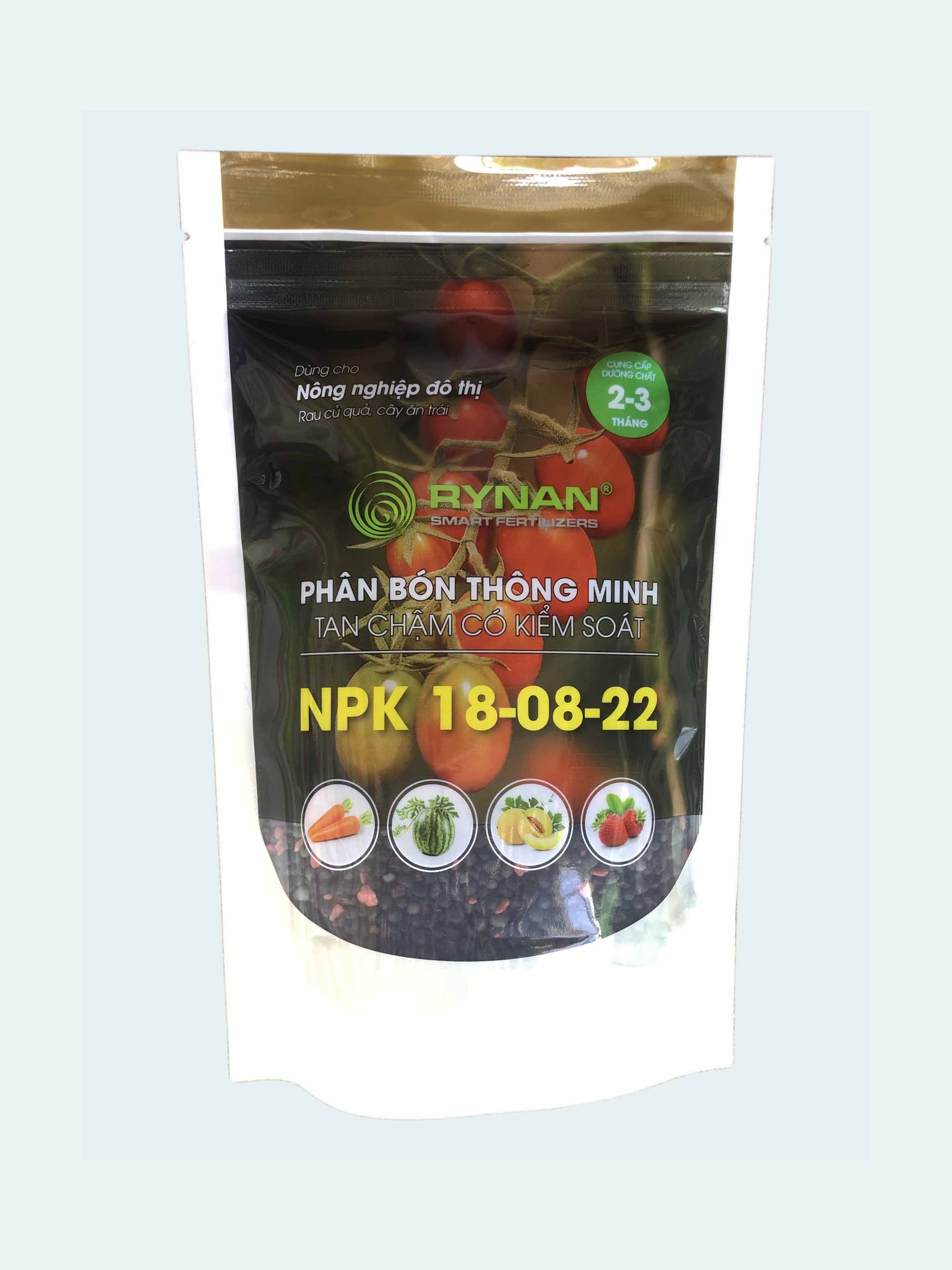 PHÂN BÓN THÔNG MINH TAN CHẬM RYNAN NPK 18-08-22 - Túi 500g – Chuyên Dùng Cho Rau, Củ, Quả, Cây ăn trái – Cung cấp dưỡng chất lên tới 2 – 3 tháng