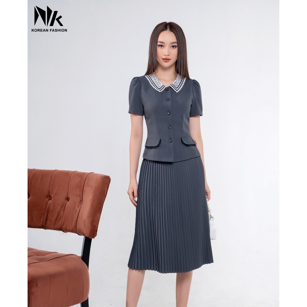 Chân Váy Dập Ly Công Sở NK Fashion Dáng Dài Basic, Chất Liệu Vải Cao Cấp Mềm Mịn NKCV2107001