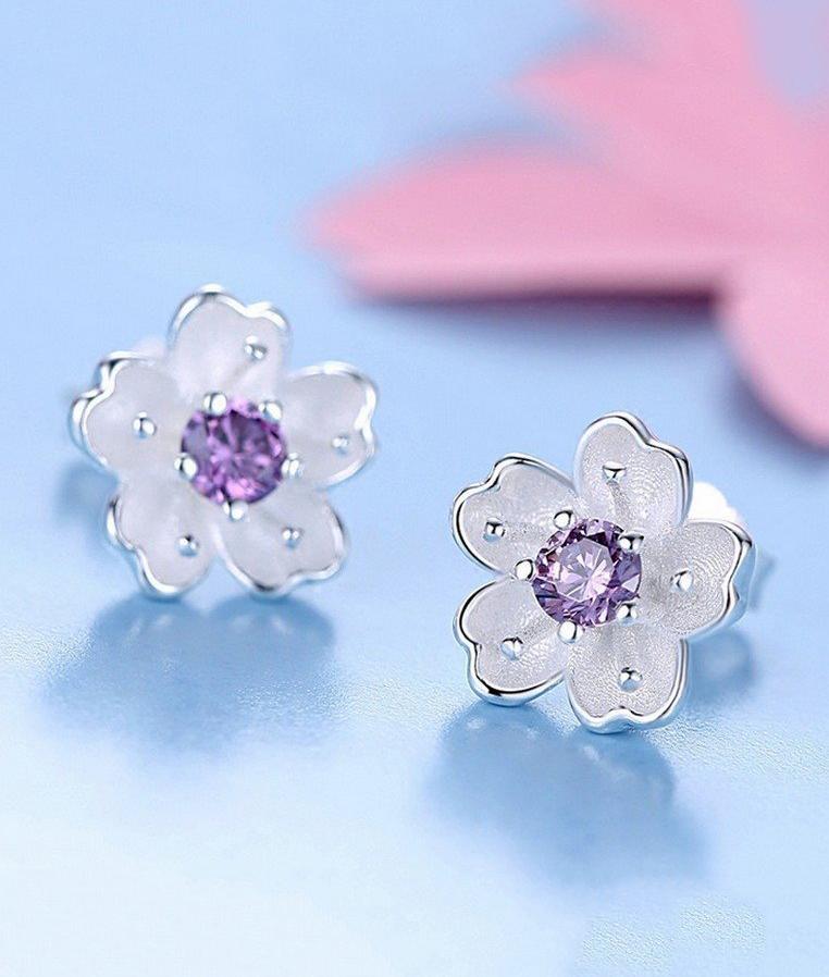 Trang sức Bạc - Bộ trang sức bạc nữ hoa mai pha lê tím