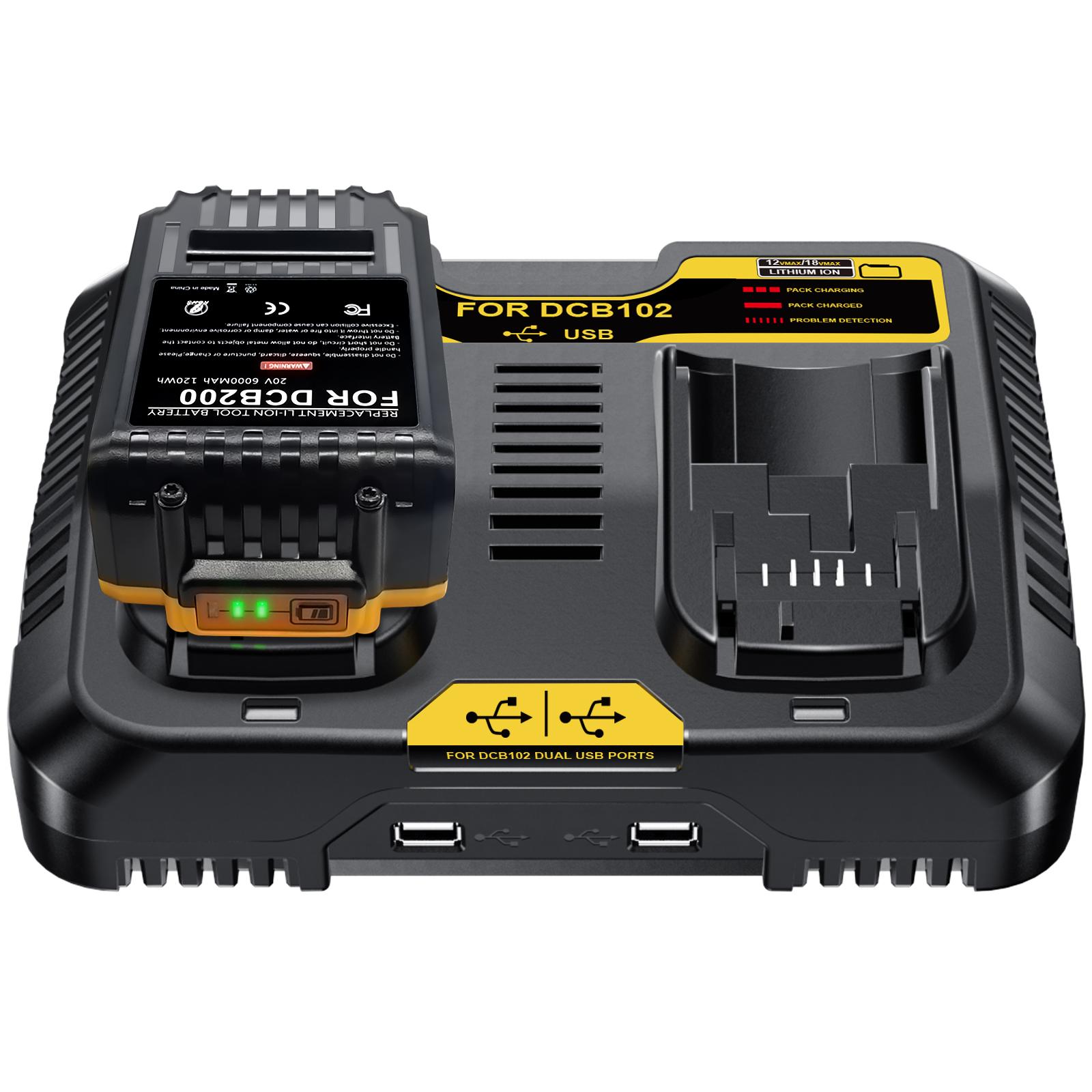 10000MAH Cho Dewalt DCB200 20V 6.0ah/9.0ah/10.0ah Pin Thay Thế Tương Thích Với Cho Dewalt 18V/20V Dụng Cụ Pin + Bộ Sạc Màu sắc: 1 Bộ Sạc