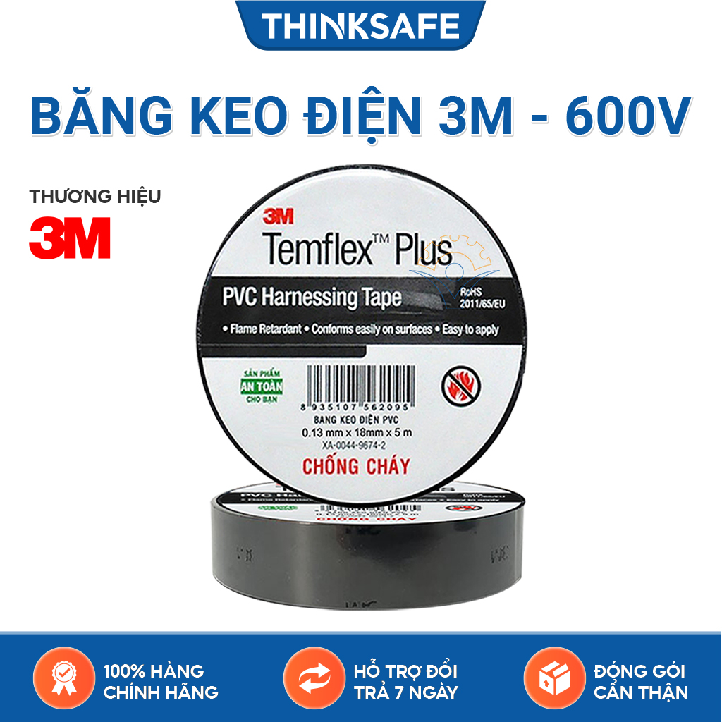 Băng keo điện 3M PVC 1505 cách điện 600v, chống cháy lan 3M Temflex Plus Harnessing Tape (PVC)