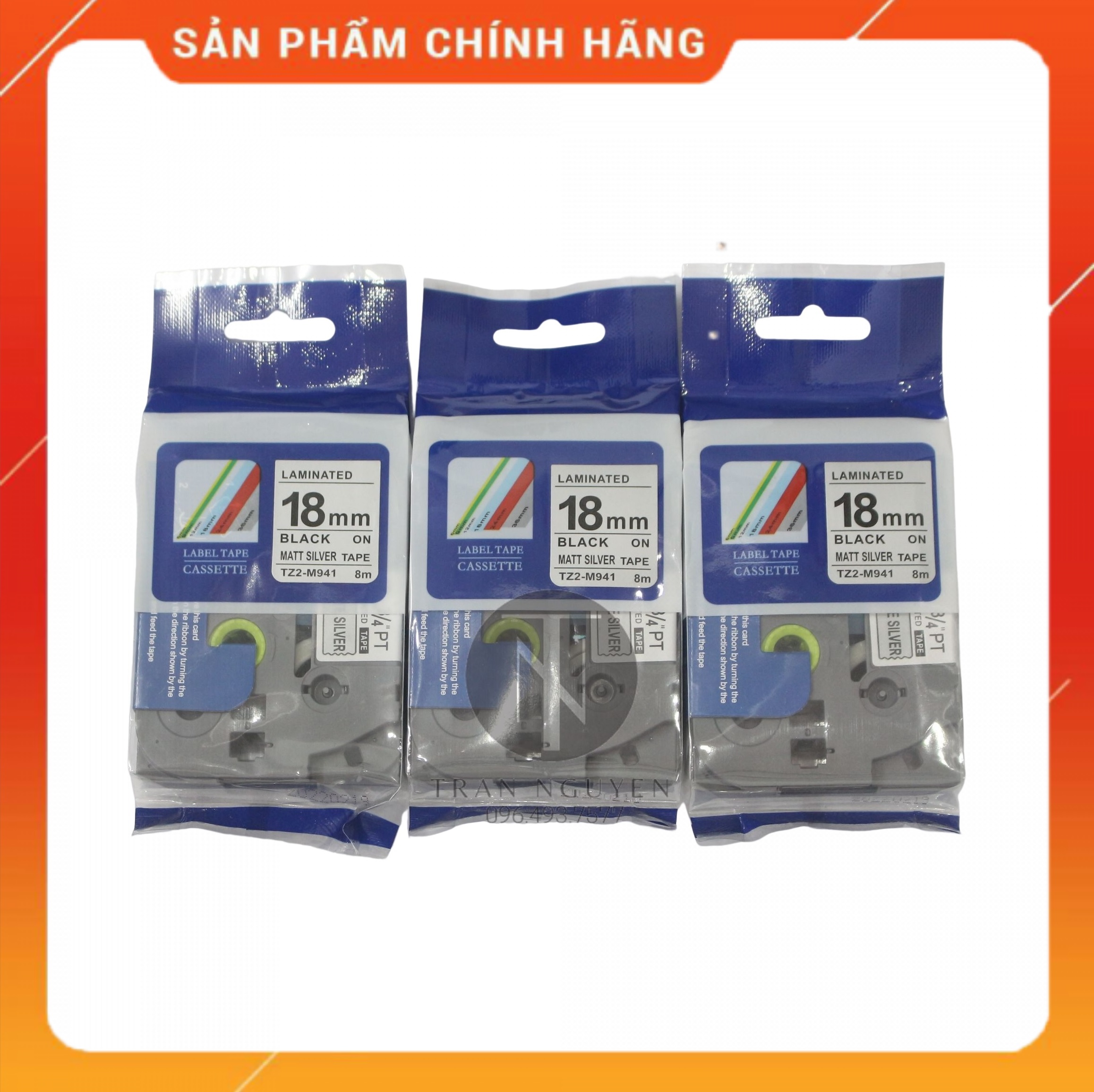 Nhãn In đa lớp Tz2-m941 - Đen nền bạc 18mm x 8m - Hàng nhập khẩu