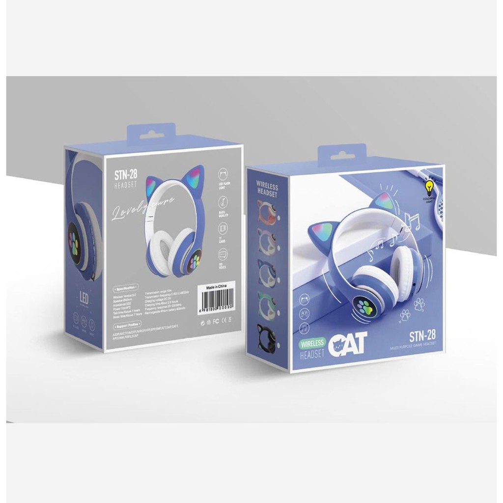 Tai Nghe Bluetooth Chụp Tai Tai nghe chụp tai ROYALMIC STN 28 Headphone kiểu dáng Tai Mèo Dễ Thương Có Mic, Âm Bass Mạnh Mẽ Tặng kèm dây kết nối máy tính 1.5m tiện lợi ( Mầu Ngẫu Nhiên ) - Hàng Chính Hãng