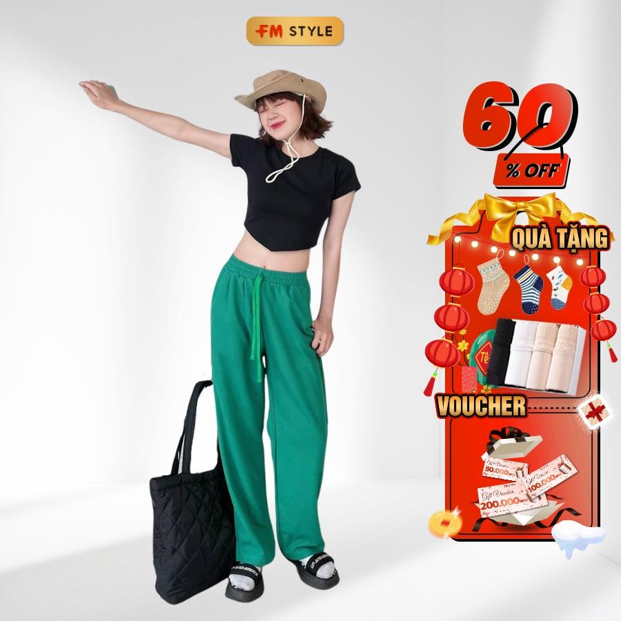 Quần suông ống rộng nữ Fm Style chất liệu tổ ong lưng thun rút dây nhiều màu sắc thời trang phong cách ullzang 210070052