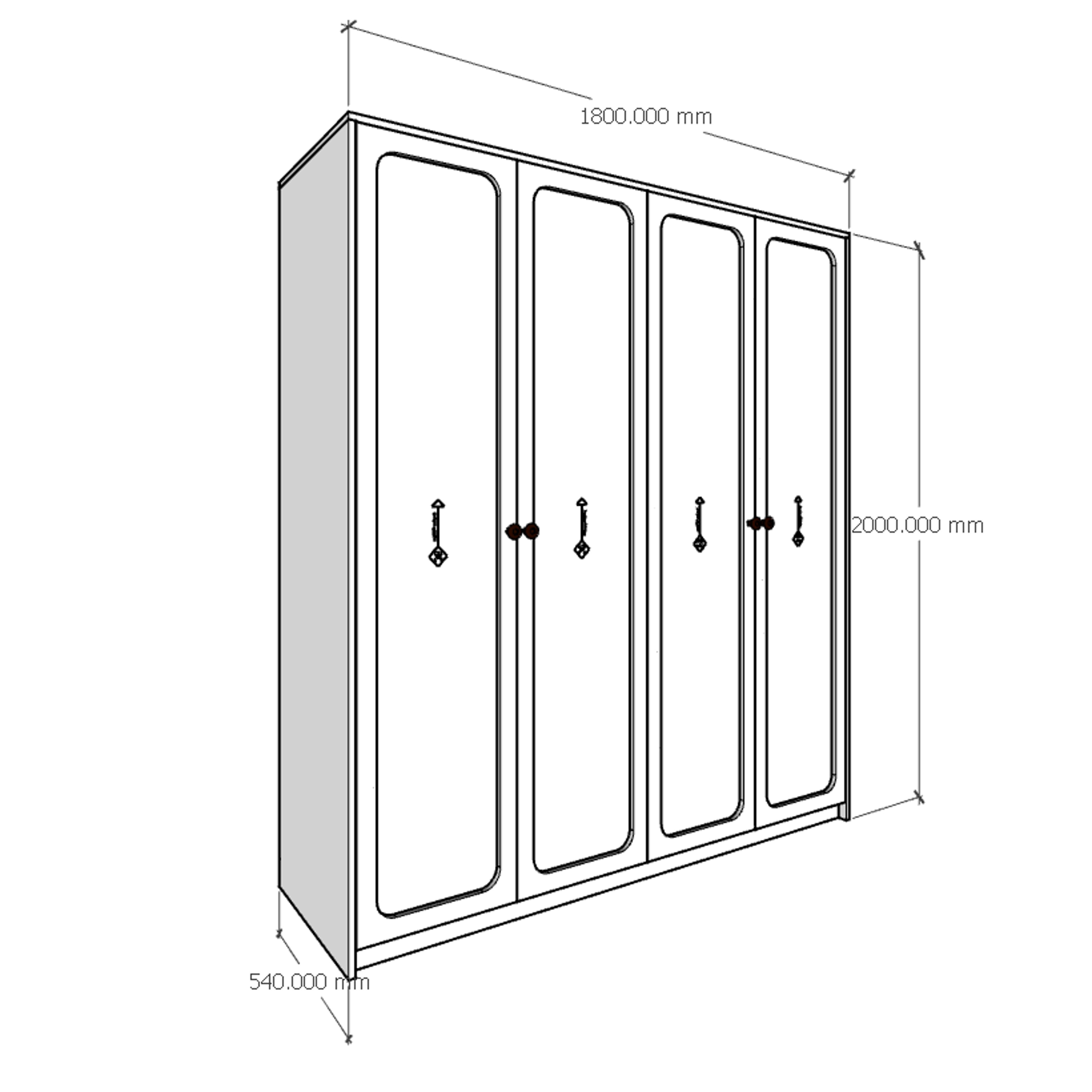 ELEGANT, Tủ quần áo 4 cửa mở 1m8x2m, 180cm x 54cm x 200cm , TCM_083