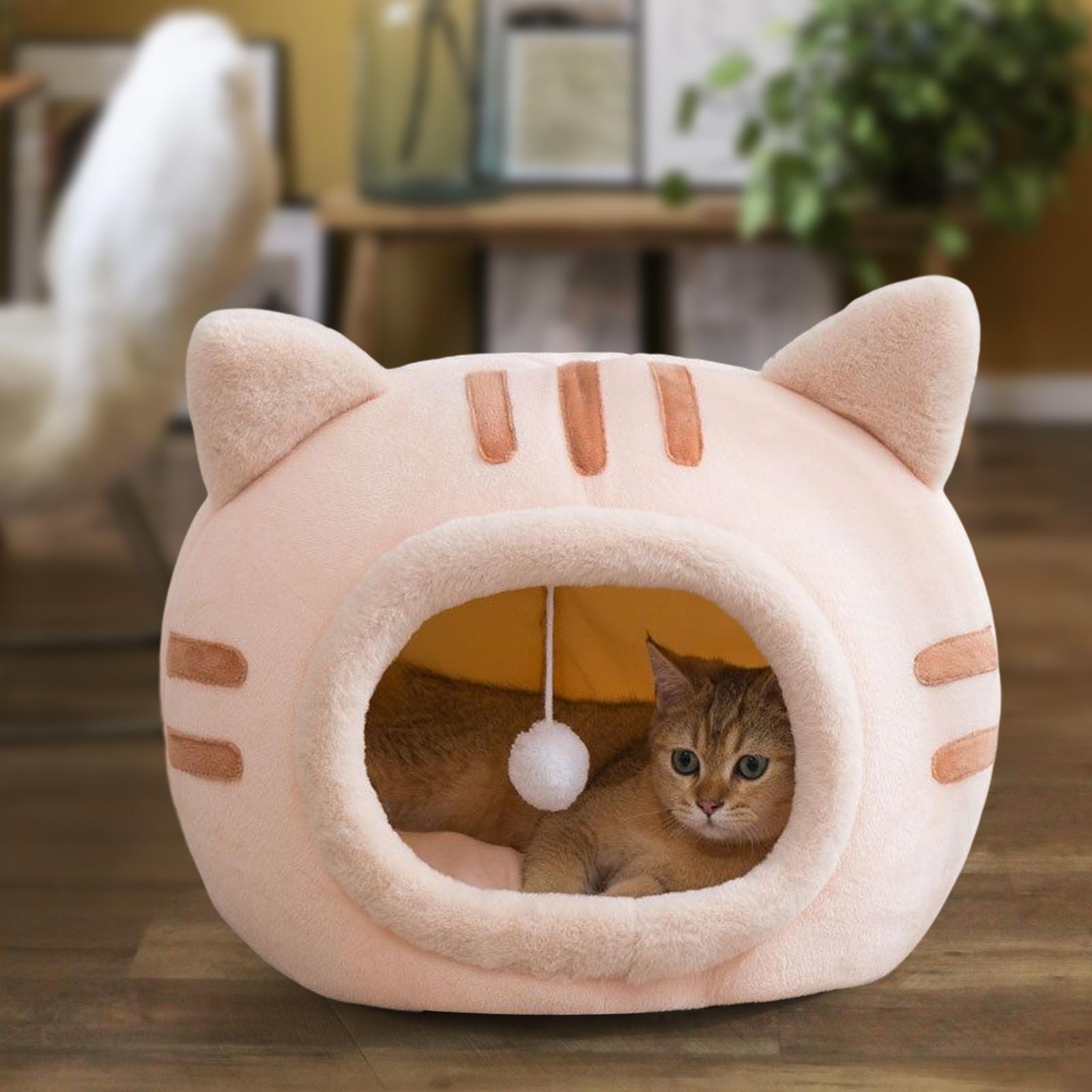 Soft Cave Cat Beds Warm Nest Semi Closed Dog Bed Kitten House Pet Supplies pink