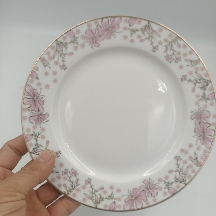 Đĩa bằng hoa nhí đỏ viền vàng Long Phương Cao Cấp