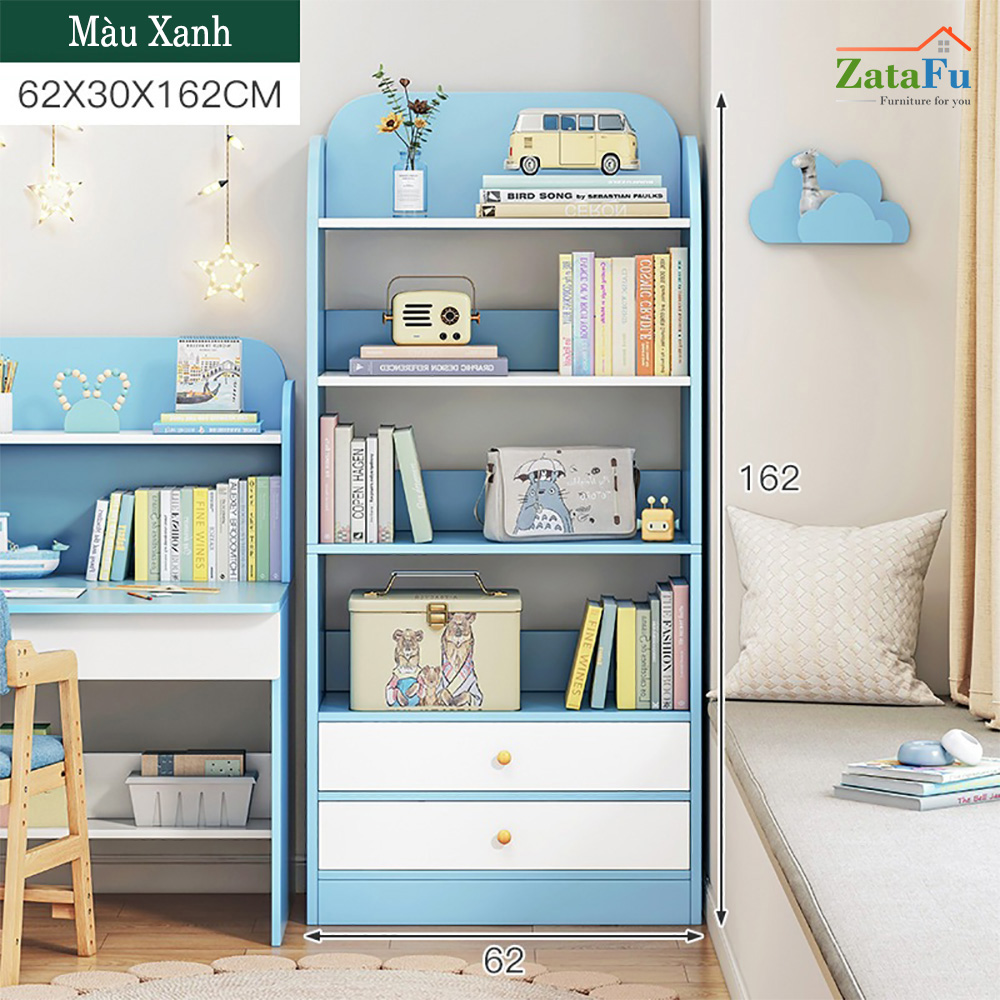 Tủ Sách Cho Bé TUTT-07 ZataFu - 62 x 30 x 142cm - Màu xanh cánh trắng