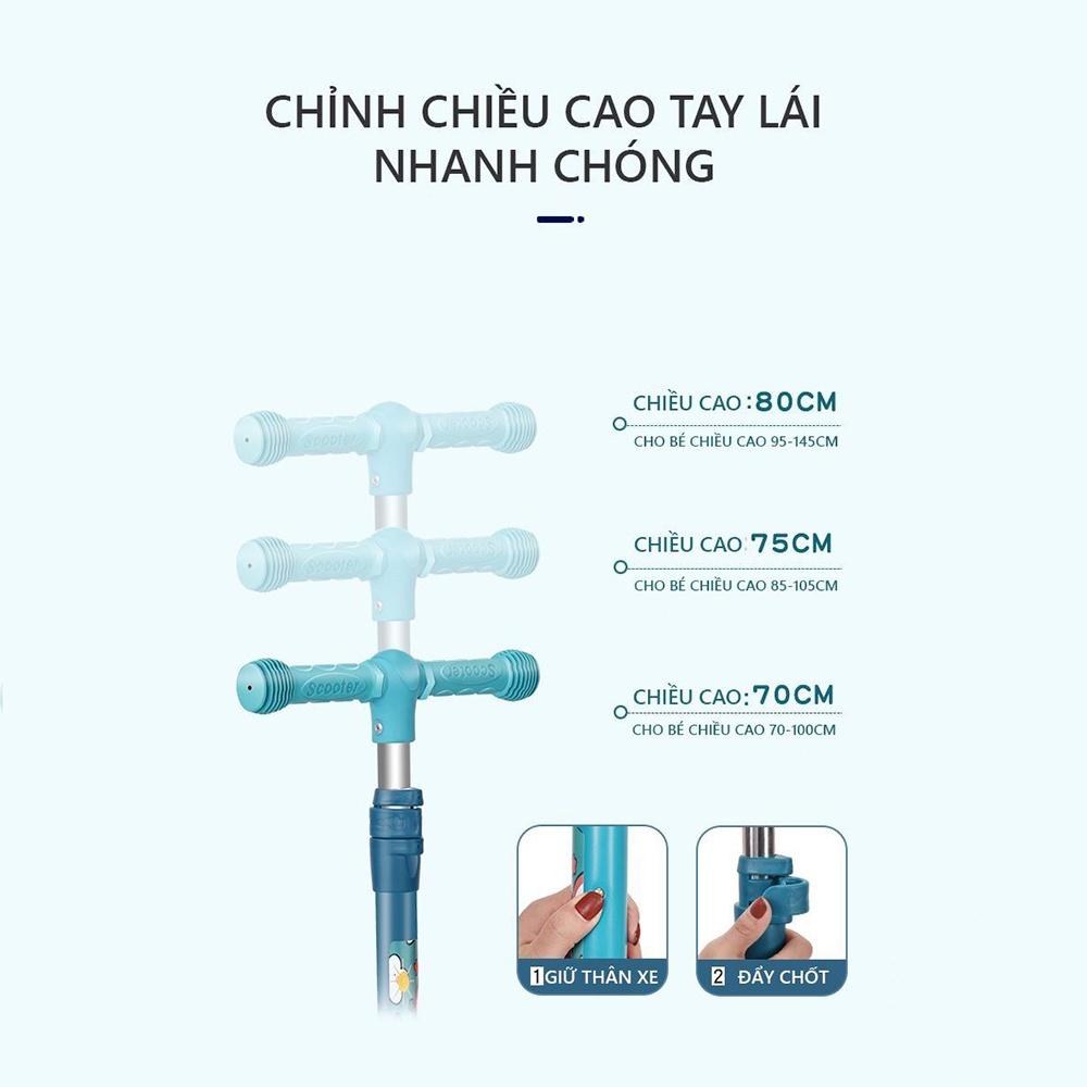 Xe trượt Scooter chòi chân có nhạc, bánh có đèn led 3 trong 1, đồ chơi hoạt động ngoài trời cho bé