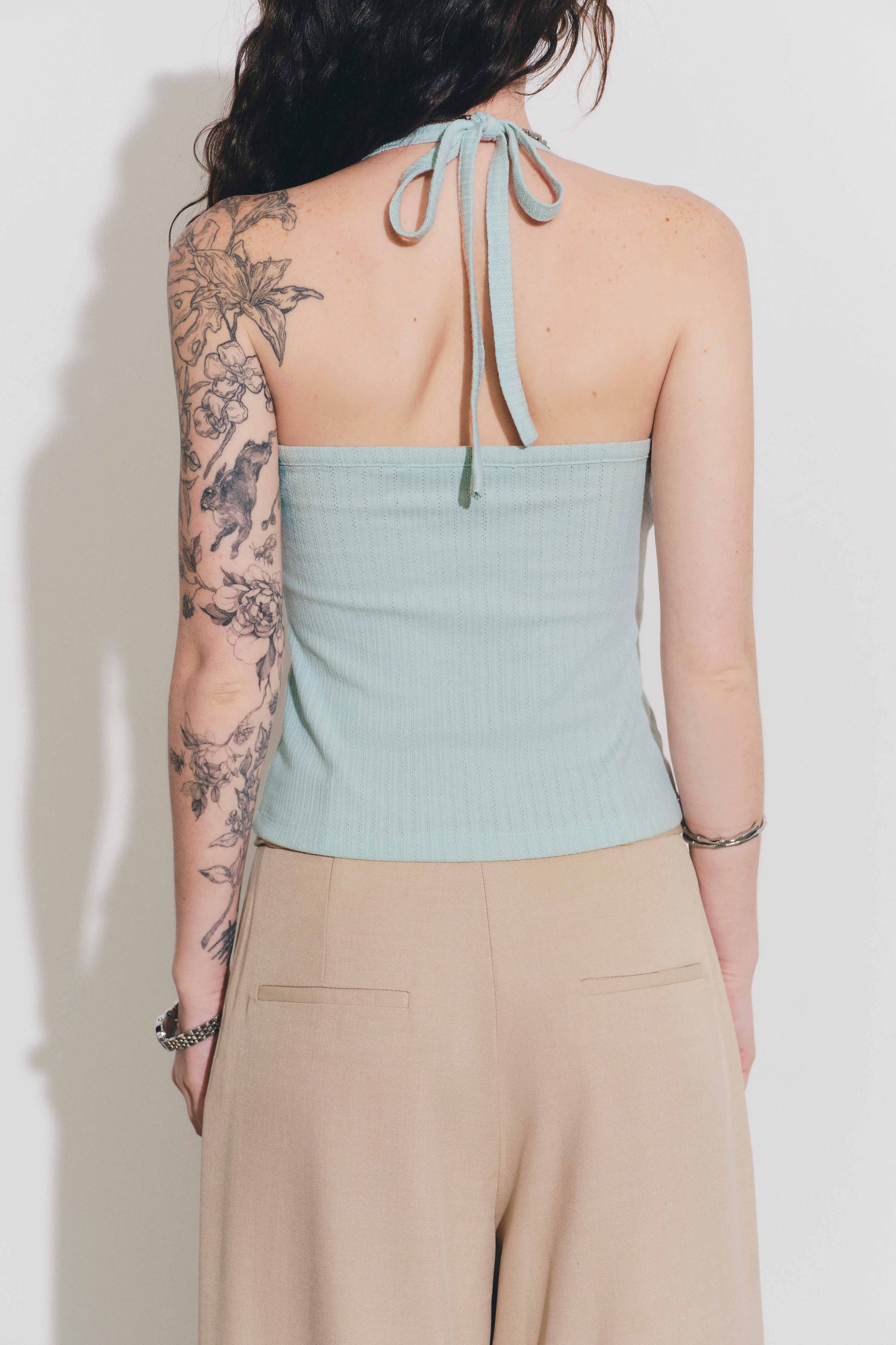 DOTTIE - Áo thun cổ yếm viền ren - Xanh ngọc - T1146