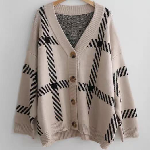 MS777 Áo khoác len cardigan kẻ Hàn Quốc thu đông