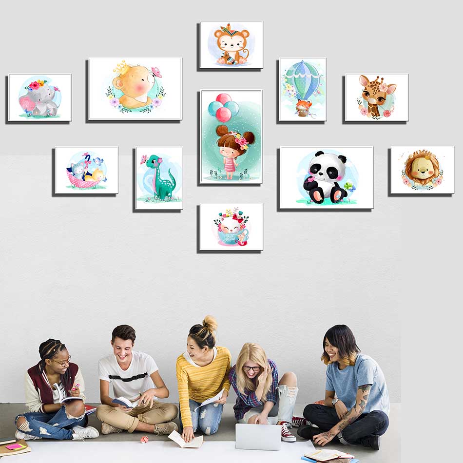 Bộ 11 tranh canvas trang trí phòng trẻ em Động vật cute - TTE004