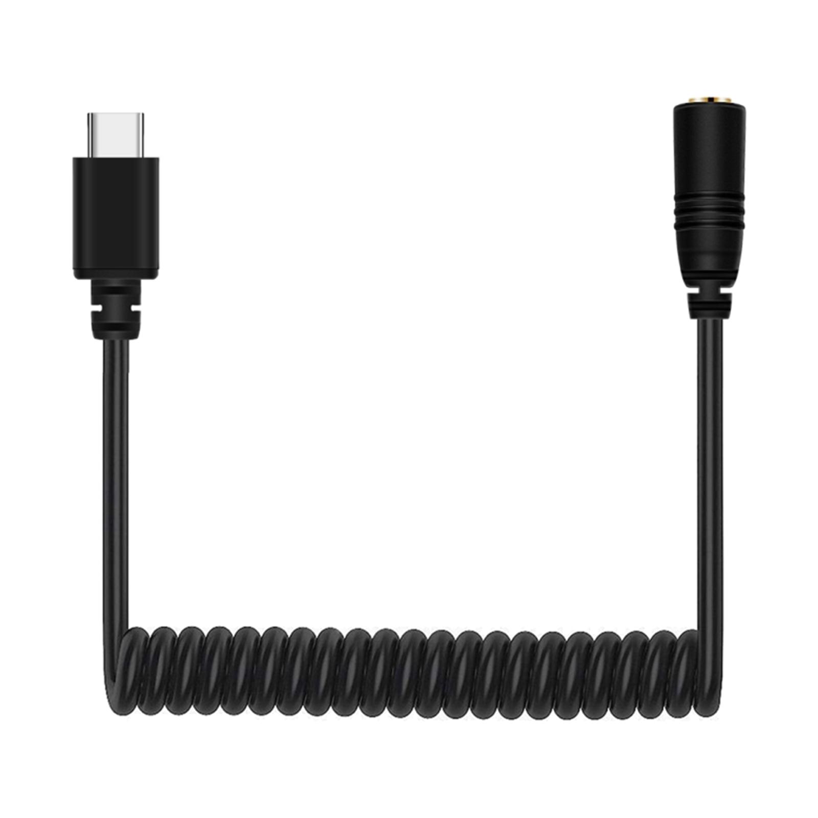Audio Cellphone 3.5mm TRRS to USB-C Male Live Microphone Audio Adapter Coiled Cord for Samsung Easy to Use 100cm