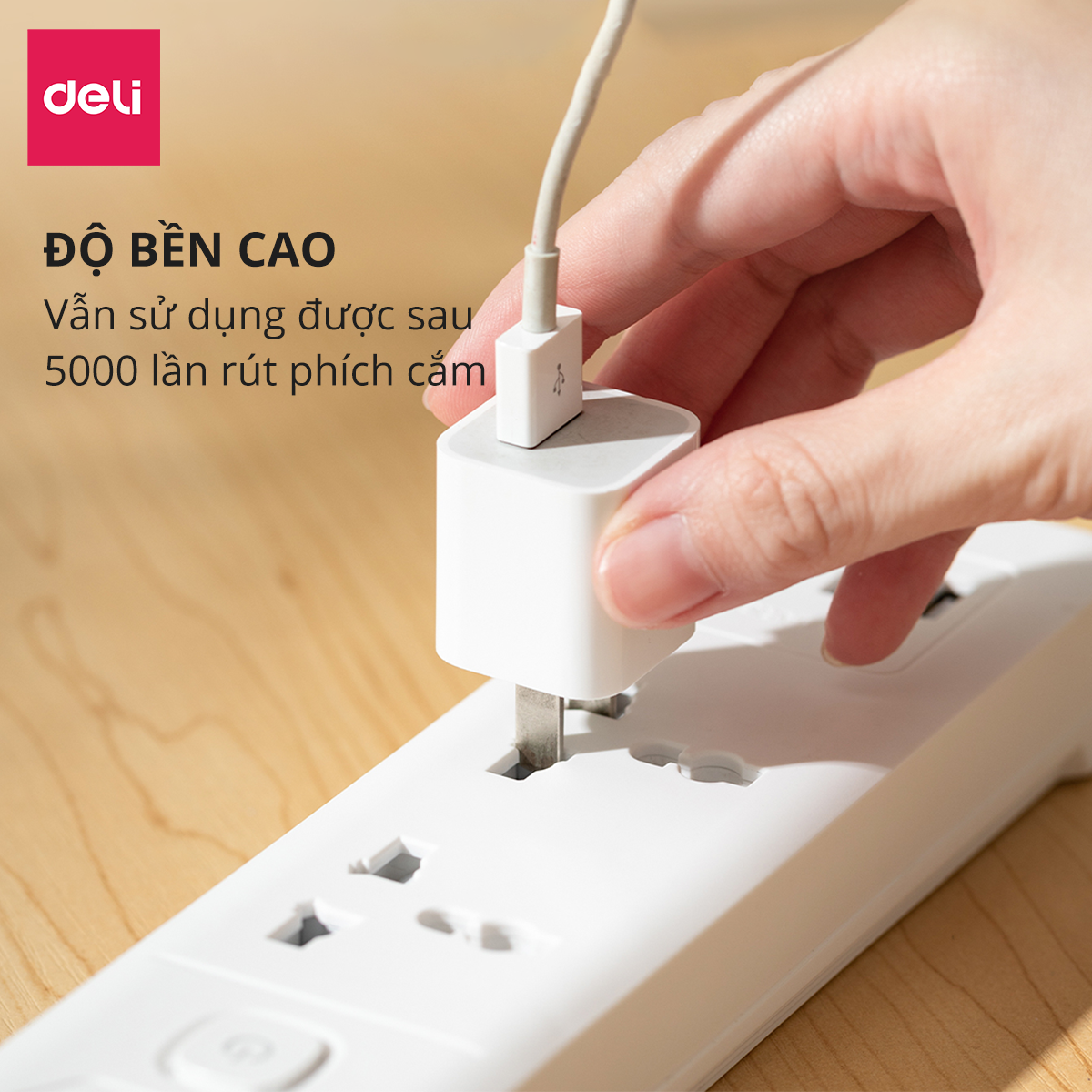 Hình ảnh Ổ Cắm Điện Đa Năng Kèm Cổng USB Có Công Tắc Chống Giật Chống Cháy Chất Lượng Cao Deli - Hàng Chính Hãng - ET407 408