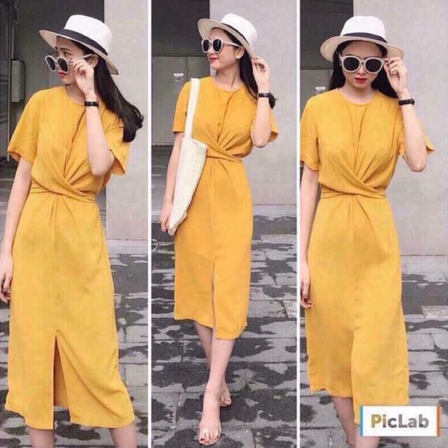 Đầm suông tay con chéo eo cách điệu S.Free
