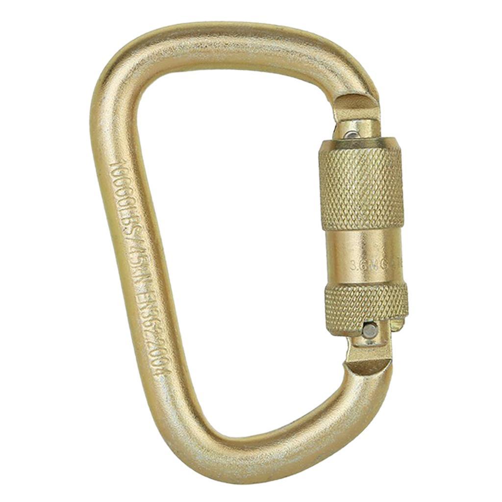 Carabiner Clip Hook Heavy Duty Steel D- Screw Climbing Golden