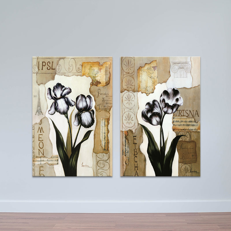 Bộ 2 tranh treo tường "Hoa tulip" | Tranh trang trí hoa lá W3432 Canvas Có Viền