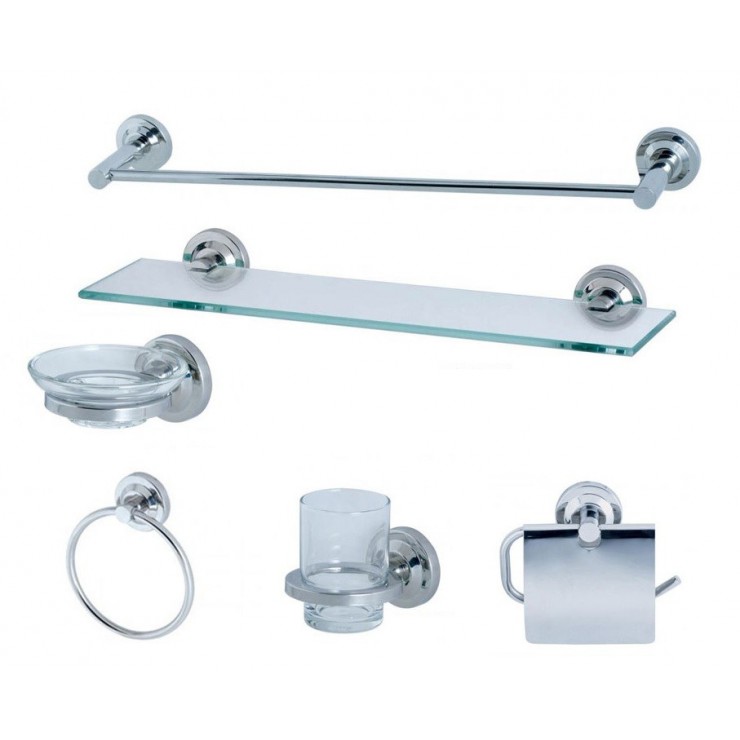 Bộ phụ kiện nhà tắm cao cấp 6 món PK-KHOAN tròn chất liệu inox sáng bóng bền đẹp