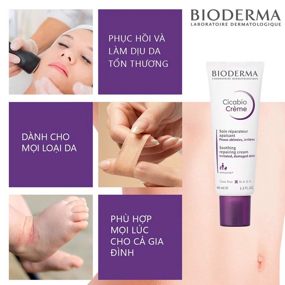 Kem Dưỡng Bioderma Cicabio Crème Phục Hồi Da Tổn Thương 40ml + Tặng Kèm Túi Đựng Mỹ Phẩm Cao Cấp