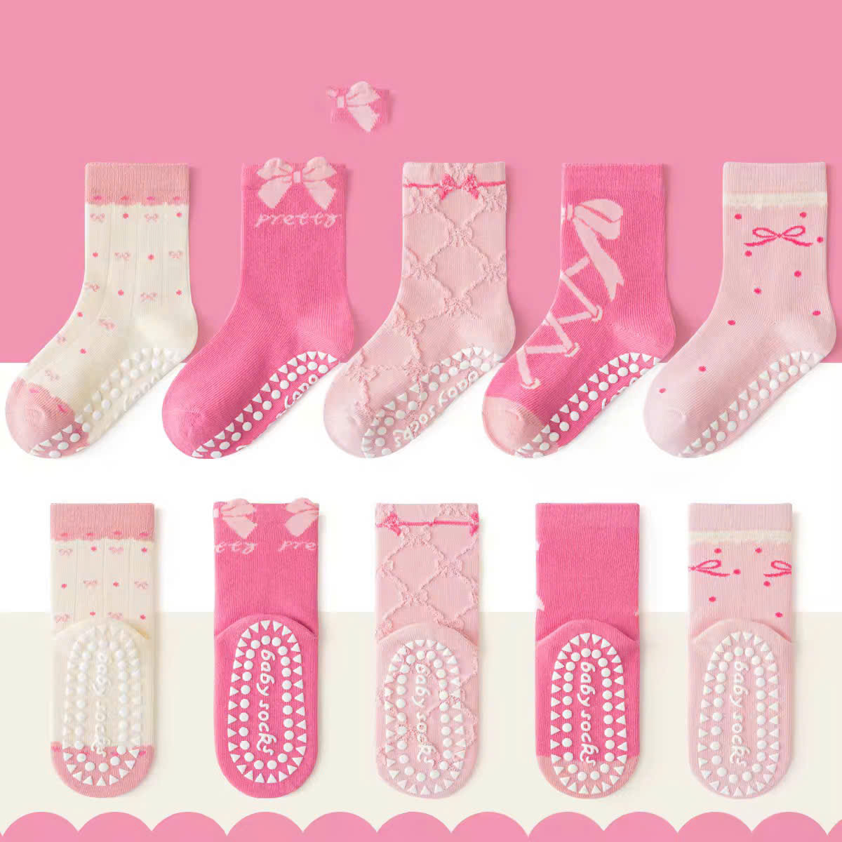 SET 5 ĐÔI TẤT VỚ NƠ HỒNG SIÊU XINH DỄ THƯƠNG