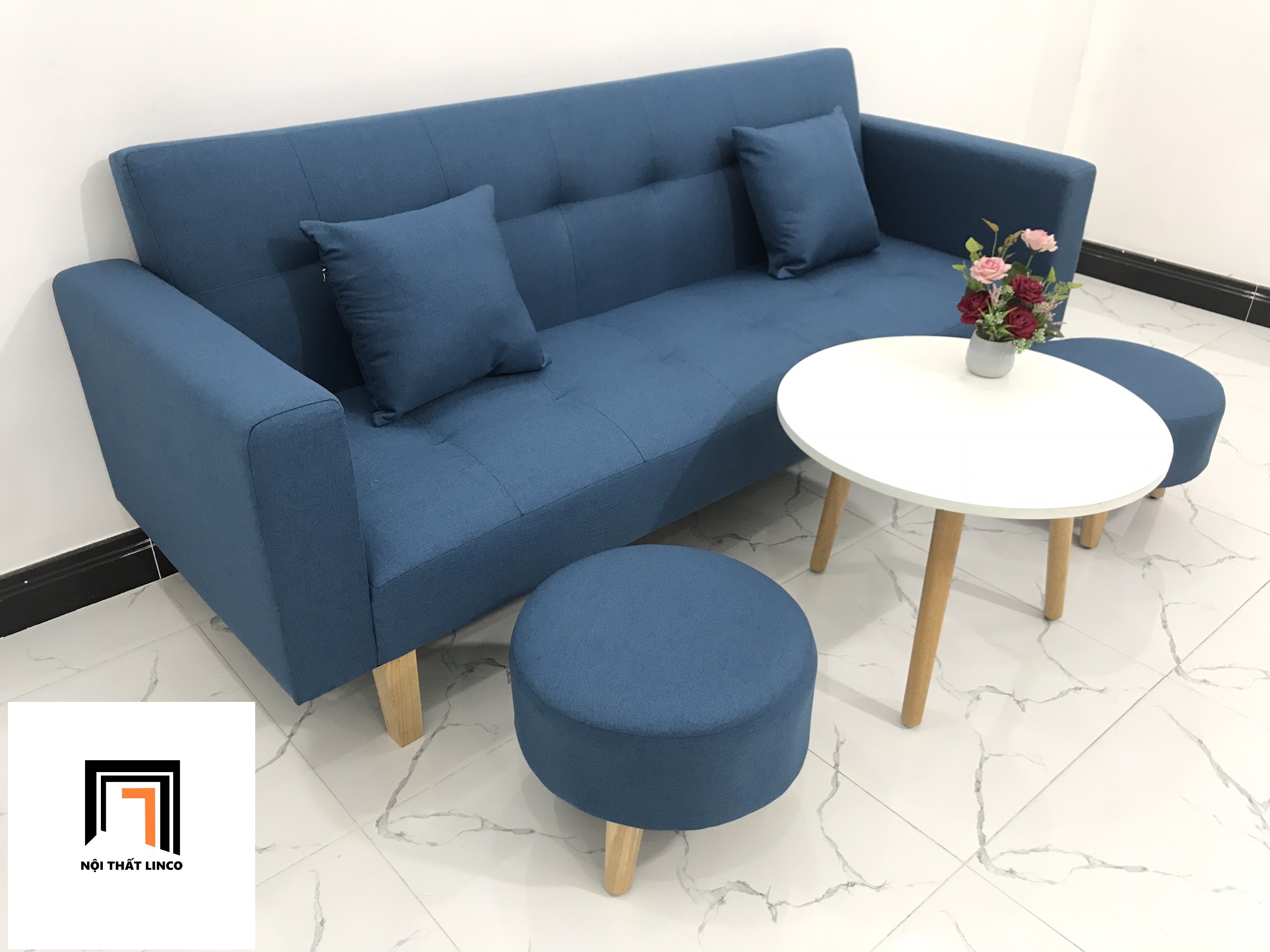 Bộ ghế sofa phòng khách BTV xanh dương nhiều kích cỡ