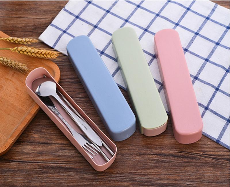 Bộ thìa đũa-muỗng đũa inox có hộp đựng bằng nhựa lúa mạch bảo vệ môi trường - GDHN Loại Tốt