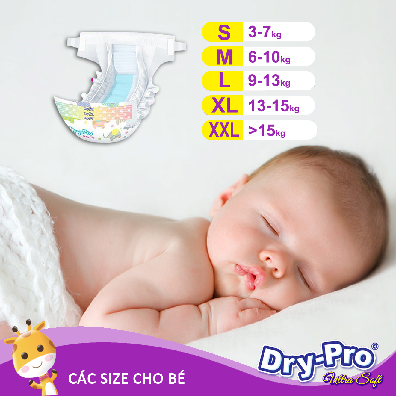 Tã/bỉm dán Dry-Pro siêu mềm nhập khẩu Malaysia size S81 - Gói 81 miếng